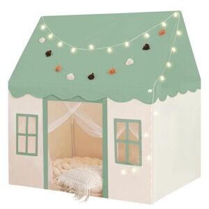Kids Indoor Play Tent Playhouse Sage Green Cottage with Star Lights 52x52x35